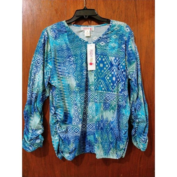 Casual Geometric Turquoise Blouse - Picture 1 of 7